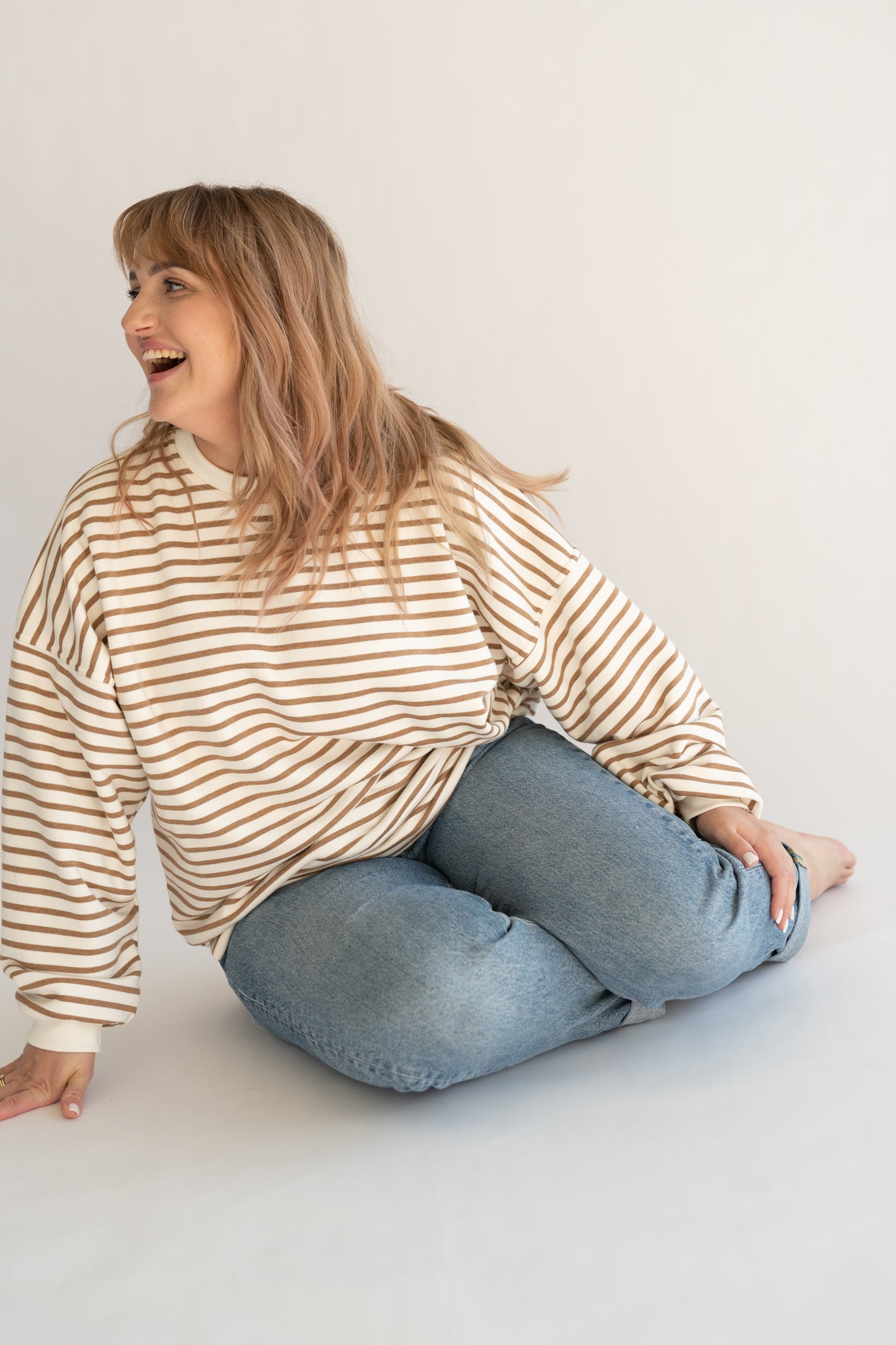 Bluza oversize BEIGE STRIPES MAMA