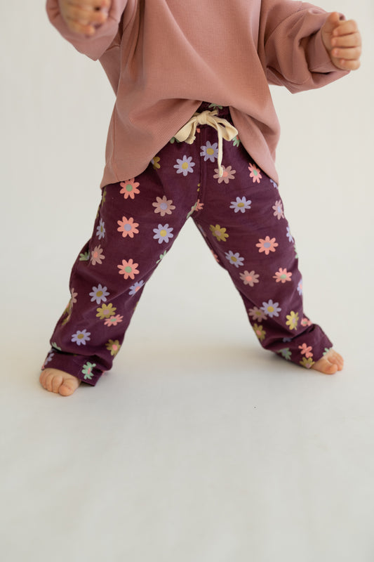 Spodnie sztruksowe Floral Plum w stylu baggy