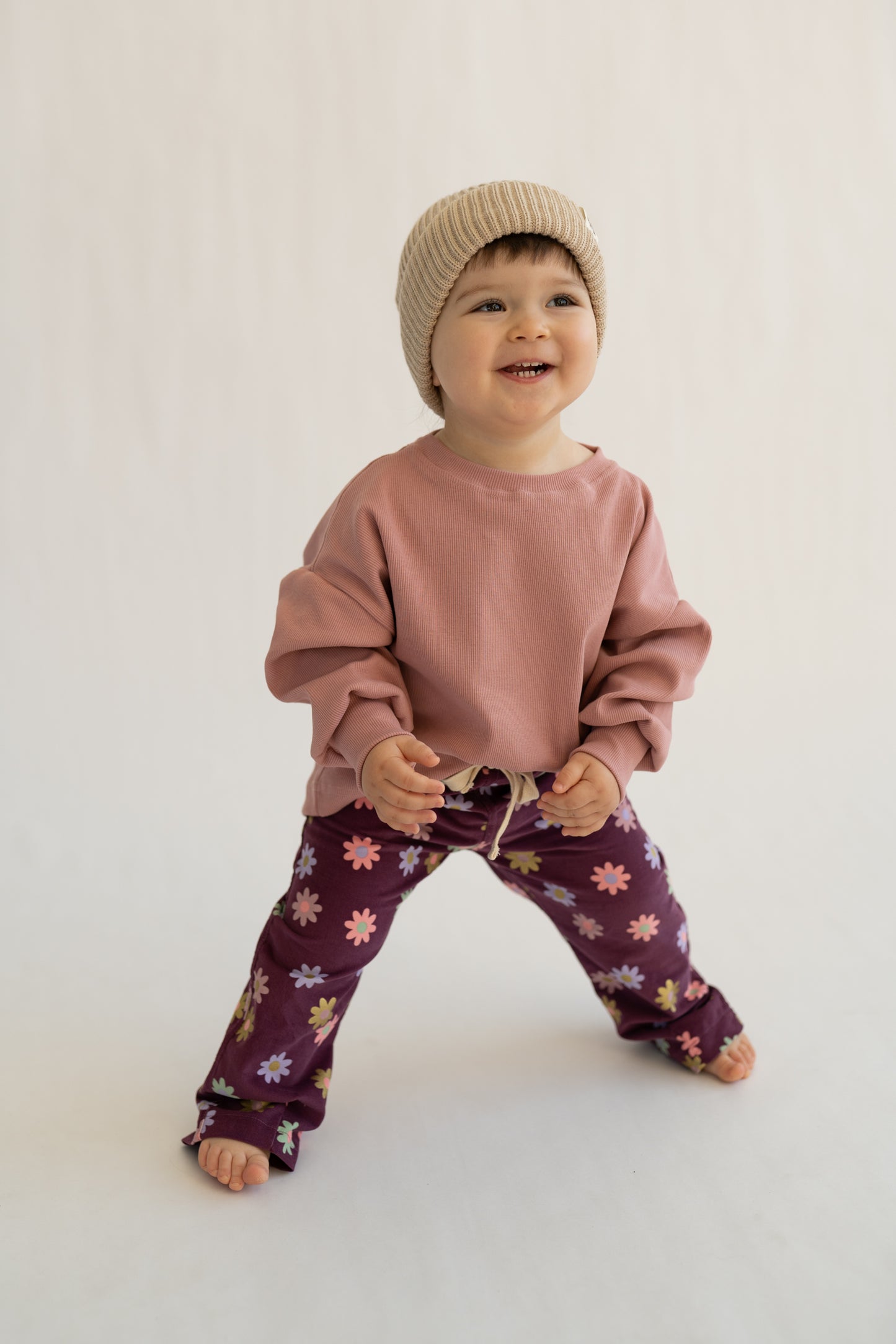 Spodnie sztruksowe Floral Plum w stylu baggy