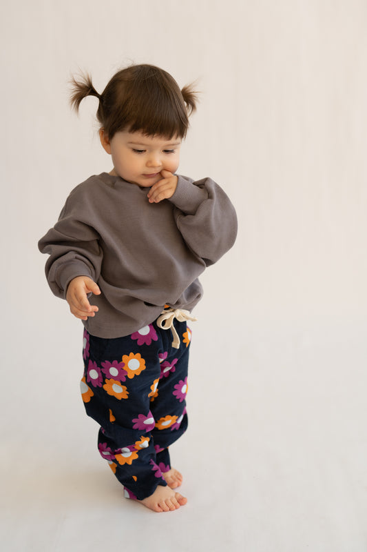 Spodnie sztruksowe Floral Navy w stylu baggy