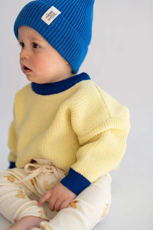 Sweter merino BUTTER YELLOW AND COBALT
