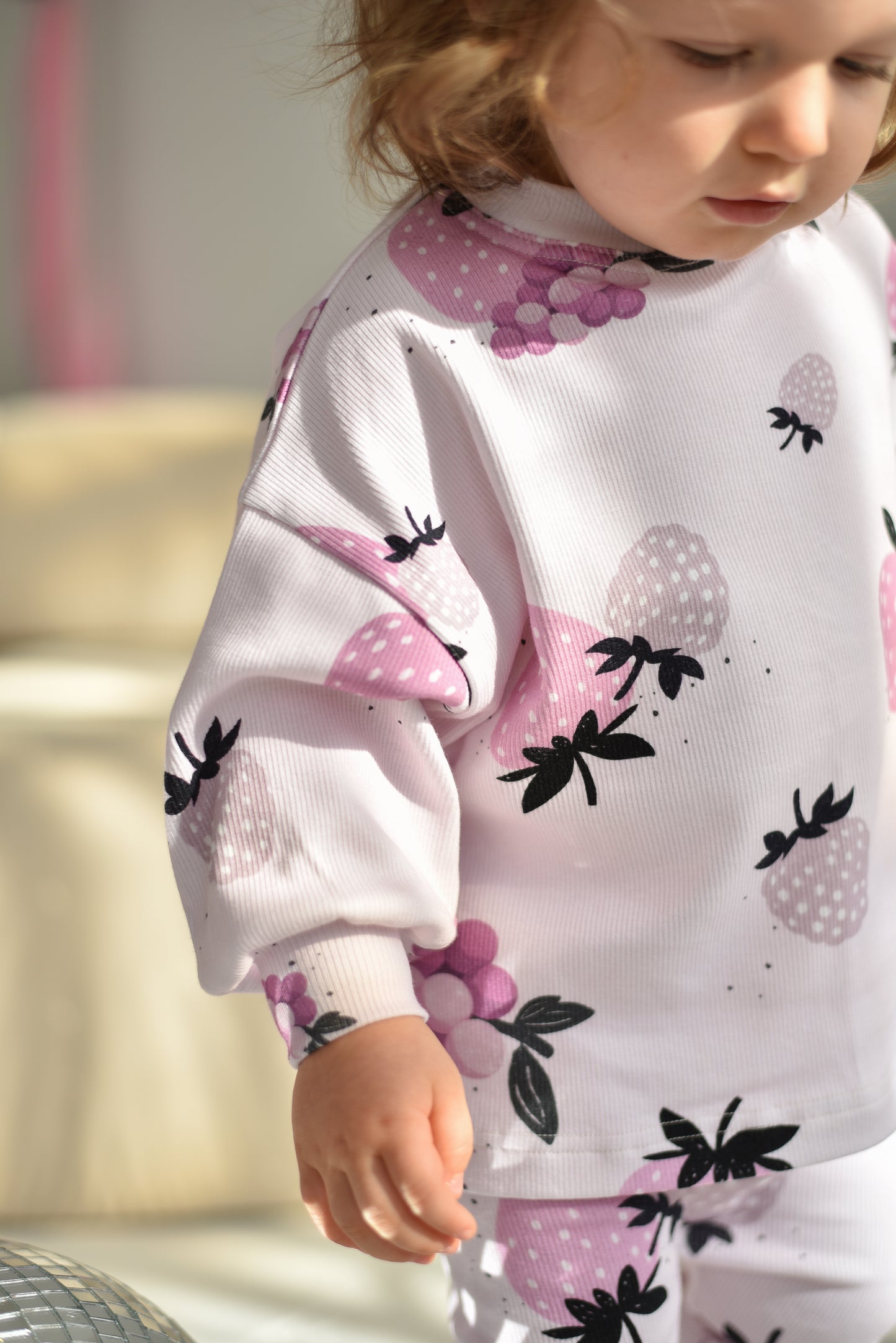 Bluza prążkowana oversize OWOCE RÓŻOWE