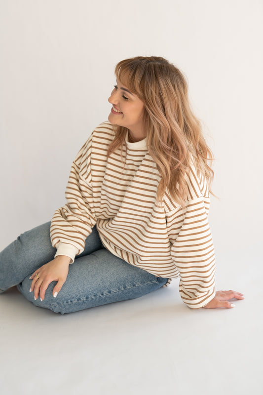 Bluza oversize BEIGE STRIPES MAMA