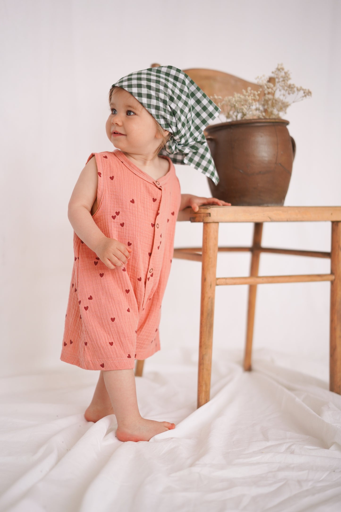 Rompers muślinowy PINK HEART