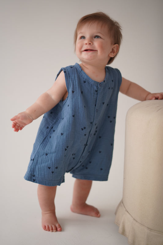 Rompers muślinowy BLUE HEART