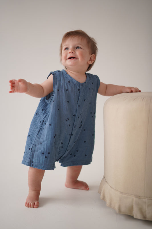 Rompers muślinowy BLUE HEART