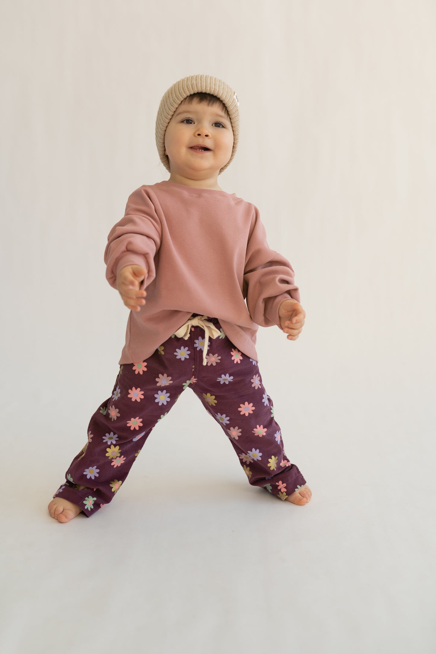 Spodnie sztruksowe Floral Plum w stylu baggy