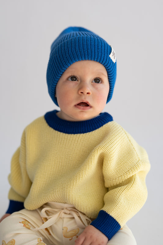 Sweter merino BUTTER YELLOW AND COBALT