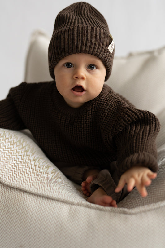 Czapka merino CZEKOLADOWA