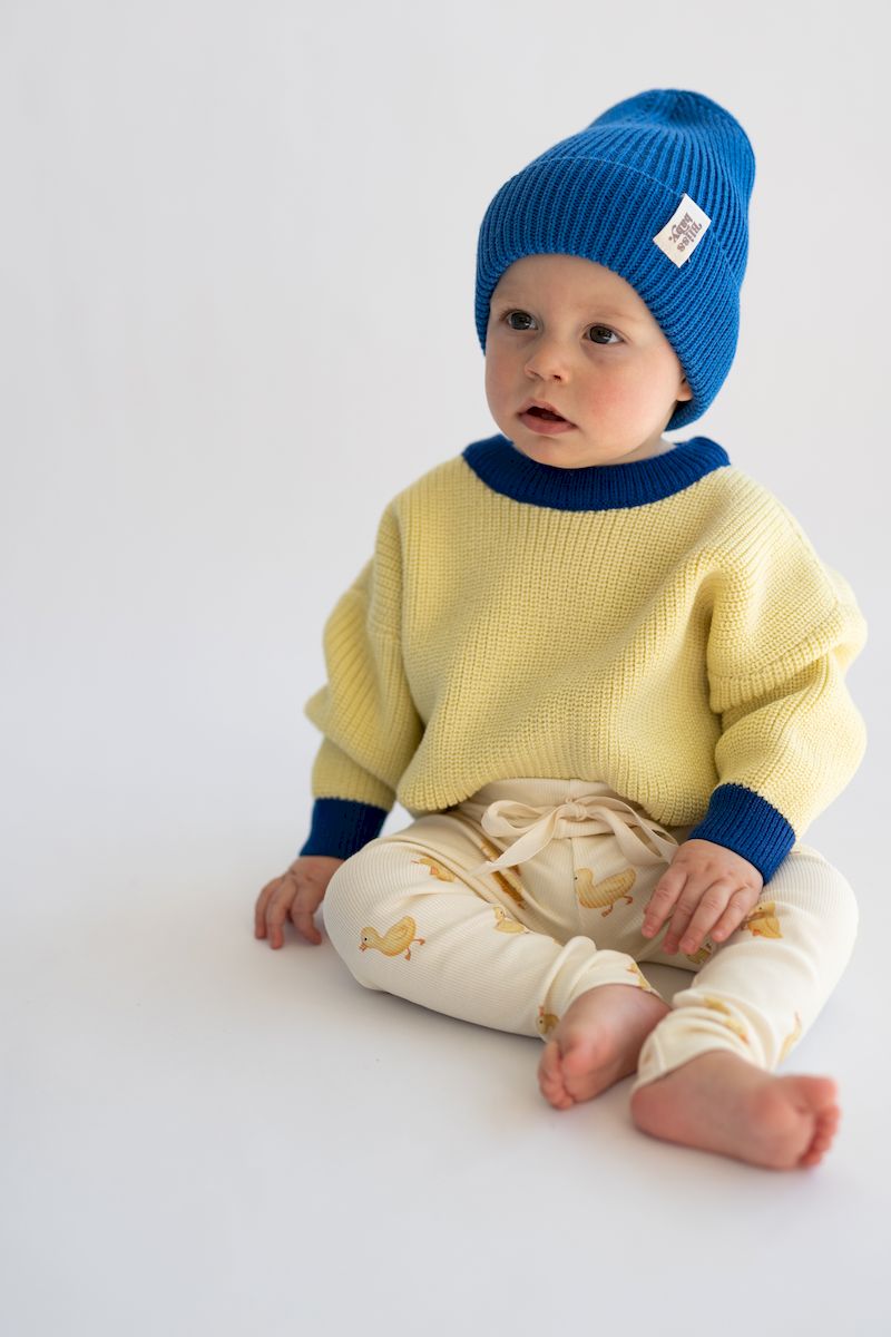 Sweter merino BUTTER YELLOW AND COBALT