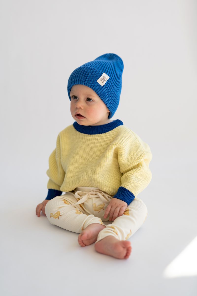 Sweter merino BUTTER YELLOW AND COBALT