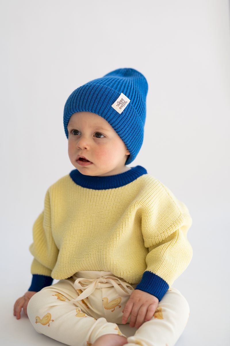 Sweter merino BUTTER YELLOW AND COBALT