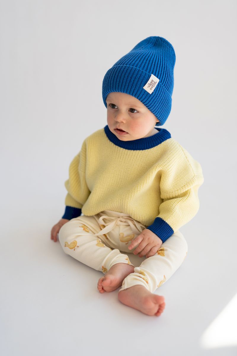 Sweter merino BUTTER YELLOW AND COBALT