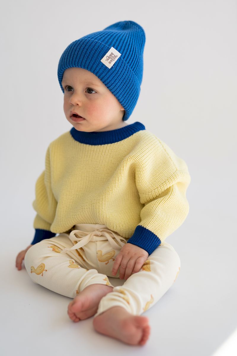 Sweter merino BUTTER YELLOW AND COBALT