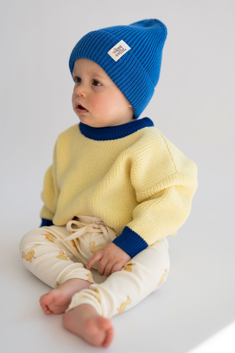 Sweter merino BUTTER YELLOW AND COBALT