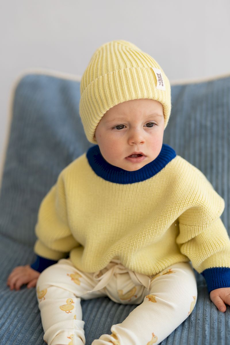 Sweter merino BUTTER YELLOW AND COBALT